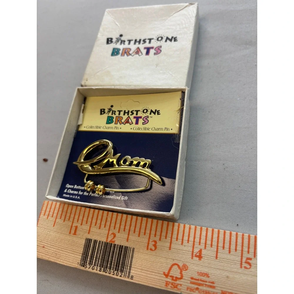 Birthstone Brats Vintage Mom Charm Pin Gold Tone Collectible Brooch New in Box